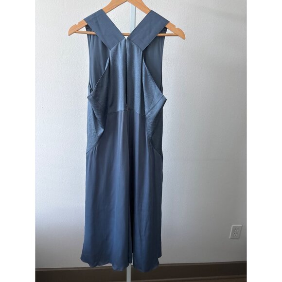 Jigsaw Dress Sz 12 Silk Midi Blue Designer Quiet Luxury Open Back Evening Party - Picture 9 of 16